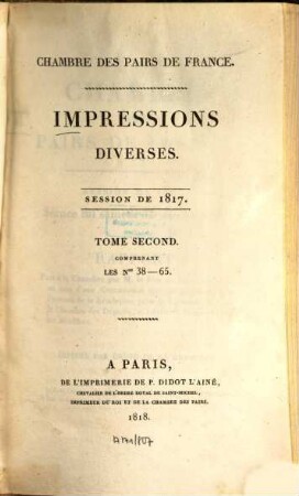 Impressions diverses : session ... 1817,2 (1818) = Nr. 38 - 65
