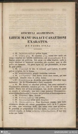 Aeschyli Agamemnon, Liber manu Isaaci Casauboni exaratus