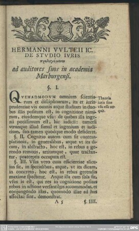 Hermanni Vulterii Ic. De Studio Iuris Prolegomenon ad auditores suos in academia Marburgensi