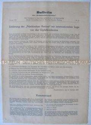 Informationsblatt des "Fränkischen Kreises" u.a. zur Lage nach der Genfer Außenministerkonferenz