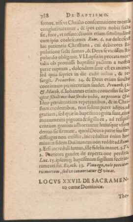 Locus XXVII. De Sacramento coenae Dominicae.