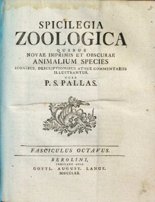 Spicilegia Zoologica : Quibus Novae Imprimis Et Obscurae Animalium Species Iconibus, Descriptionibus Atque Commentariis Illustrantur, Fasciculus Octavus