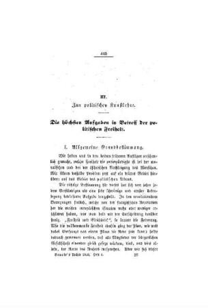 Zur politischen Kunstlehre : die höchsten Aufgaben in Betreff der politischen Freiheit