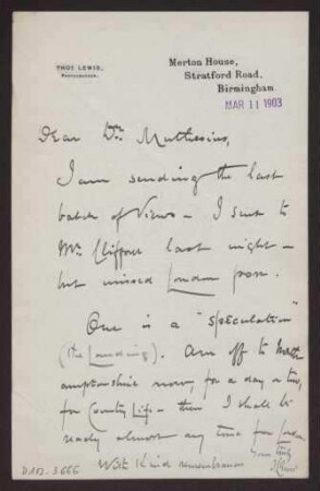 Schreiben an Hermann Muthesius (Brief)