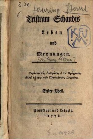 Tristram Schandis Leben und Meynungen. 1