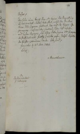 Übersendung eines Exemplars des Pachtvertrages für den Pächter des Universitätsweinkellers Olive.