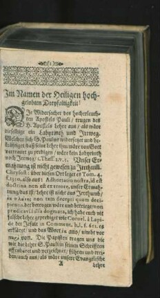 Im Namen der Heiligen hochgelobten Dreyfaltigkeit ...