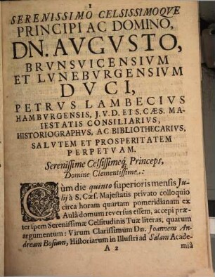 Petri Lambecii Hamburgensis Ad principem Augustum Brunsvicensium ac Luneburgensium ducem epistola de Augustissimae Bibliothecae Caesareae Vindobonensis codicibus manuscriptis : qui adornandae novae omnium Flavii Josephi operum editione Graeco-Latinae possunt inservire