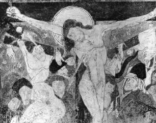 Passion Christi : Passion Christi. Fresko (um 1470). Kreuzigungsdetail. Murau, Friedhofskirche Sankt Anna