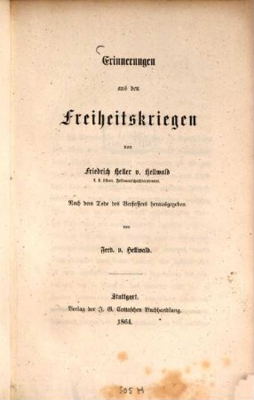 Erinnerungen aus den Freiheitskriegen