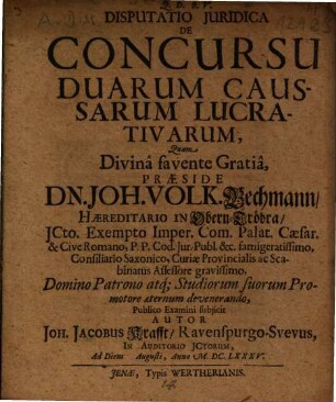 Disputatio iuridica de concursu duarum caussarum lucrativarum