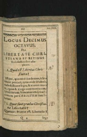 Locus Decimus Octavus. De Libertate Christiana Et Ritibus Ecclesiasticis sive adiaphoris.