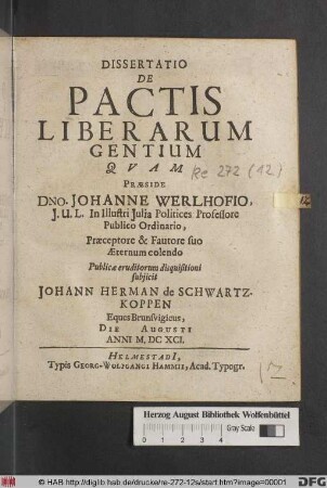 Dissertatio De Pactis Liberarum Gentium
