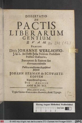 Dissertatio De Pactis Liberarum Gentium