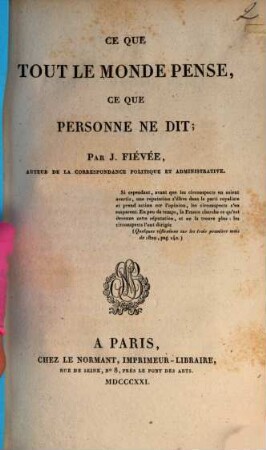 Ce que tout le monde pense, ce que personne ne dit