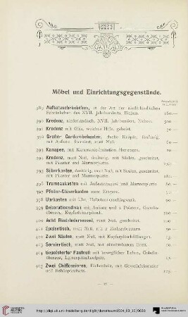 Möbel und Einrichtungsgegenstände (Nr. 389-465)