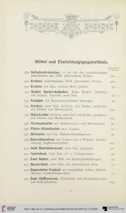Möbel und Einrichtungsgegenstände (Nr. 389-465)