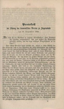 Protokoll der Sitzung des öconomischen Vereins zu Angermünde.