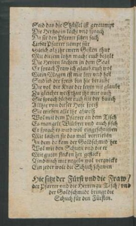 Hie sitzt der Fürst und die Fraw/ der Pfarrer und die Herren zu Tisch ...