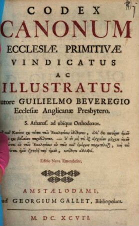 Codex canonum ecclesiae primitivae vindicatus