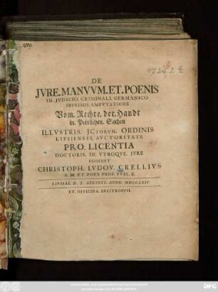 De Jvre. Manvvm. Et. Poenis In. Jvdicio. Criminali. Germanico Inprimis. Ampvtatione
