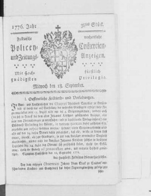 38tes Stück, Ausgabe vom 18. September 1776