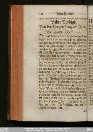Achte Predigt. Von der Verzweiflung des Judas.