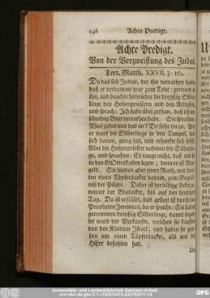Achte Predigt. Von der Verzweiflung des Judas.