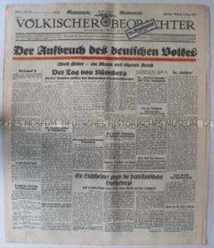 NS-Tageszeitung "Völkischer Beobachter" u.a. zum Wahlkampf der NSDAP und zum Tod von Aristide Briand