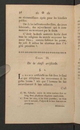 Chap. II. De la danse artificielle