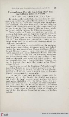 Untersuchungen über die Herstellung einer lichtempfindlichen kornlosen Schicht