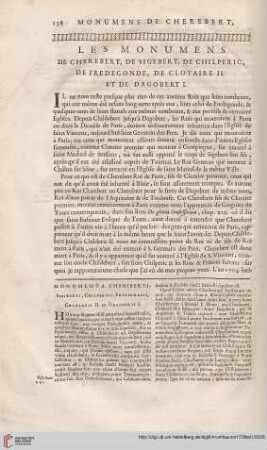 Les Monumens de Cherebert, de Sigebert, de Chilperic, de Fredegonde, de Clotaire II. et de Dagobert I.