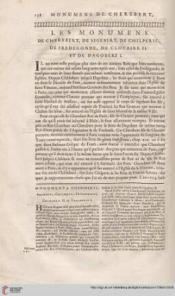 Les Monumens de Cherebert, de Sigebert, de Chilperic, de Fredegonde, de Clotaire II. et de Dagobert I.
