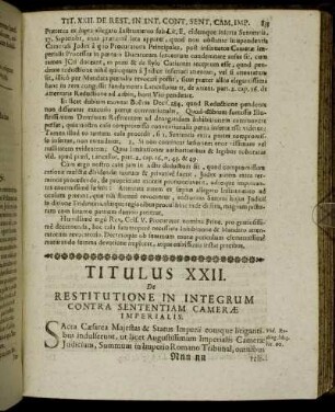 Titulus XXII. De Restitutione In Integrum Contra Sententiam Cameræ Imperialis.