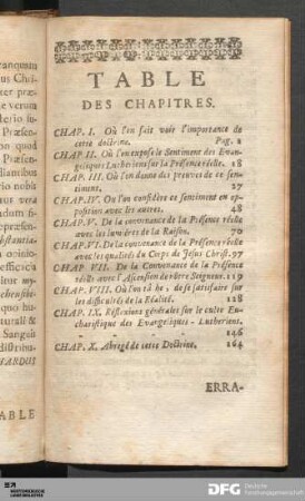 Table Des Chapitres.