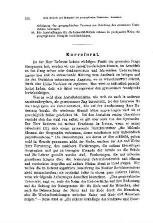 Über Ziel, Methode und Hilfsmittel des geographischen Unterrichts an Gymnasien und Realanstalten : [Korreferat]