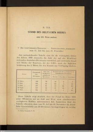 Zweiter Teil - Stand des deutschen Heeres am 10. November