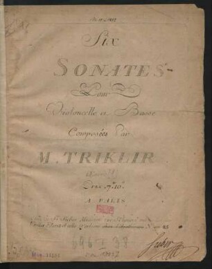 Six Sonates Pour Violoncelle et Basse : Oeuvre