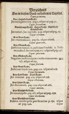 Verzeichnis Der in diesem Buch enthaltenen Capittel.