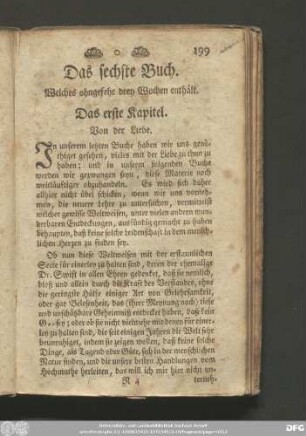 Das sechste Buch. Welches ohngefehr drey Wochen enthält.
