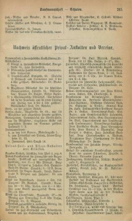 Nachweis öffentlicher Privat-Anstalten und Vereine.