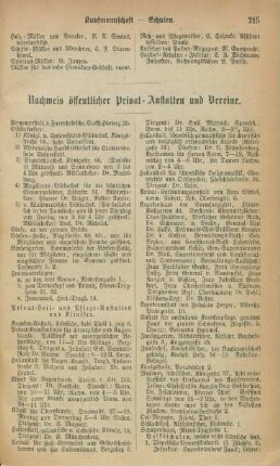 Nachweis öffentlicher Privat-Anstalten und Vereine.