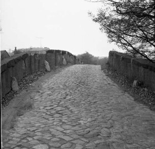 Obergurig. Böhmische Brücke (1724, 1741 Ausbesserung). Zweibogige, gewölbte Fussgängerbrücke (seit 1992). Auf der Brücke. Ansicht der Pflasterung