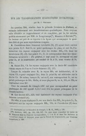 SUR LES TRANSFORMATIONS QUADRATIQUES INVOLUTIVES.