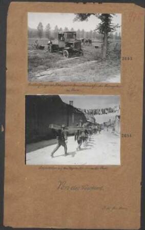 Lastkraftwagen als Schlepper von Baumstämmen für den Stellungsbau bei Reims