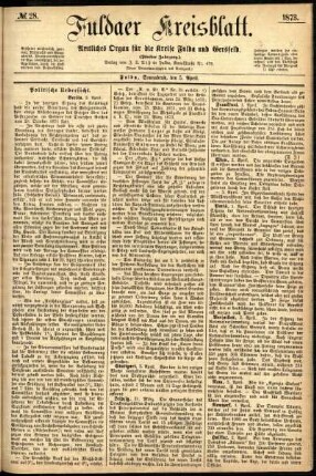 Erste Ausgabe vom Samstag, den 05. April 1873.