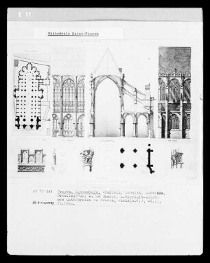 Troyes, Grundriss, Aufriss und Querschnitt der Kathedrale Saint-Pierre