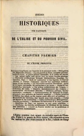 Etudes historiques sur l'autorité de l'église et du pouvoir civil