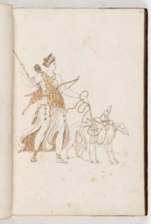 Diana mit Waffen und Jagdhunden, in: Equestrium statuarum [...] formae [...] artificiosissime pictis, Bl. 27