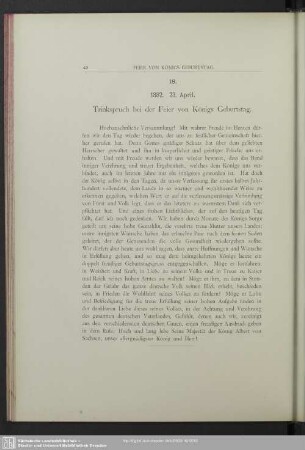 18. 1882. 23. April. Trinkspruch bei der Feier von Königs Geburtstag